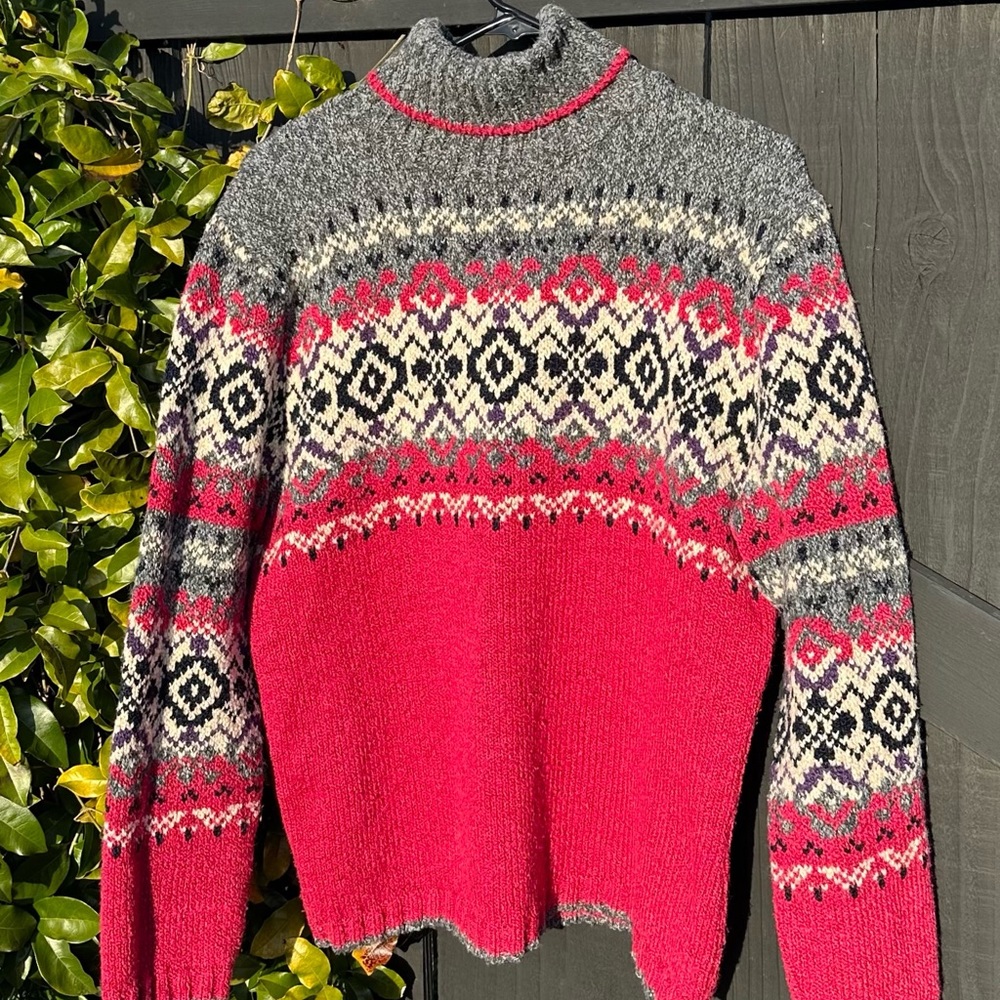 80s-90s Sarah Bentley Fair Isle Turtleneck Sweater